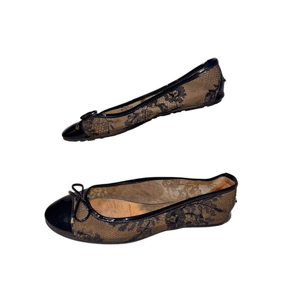 Jimmy Choo Navy Blue Lace Ballet Flats Patent Bow Detail - Picture 5 of 12
